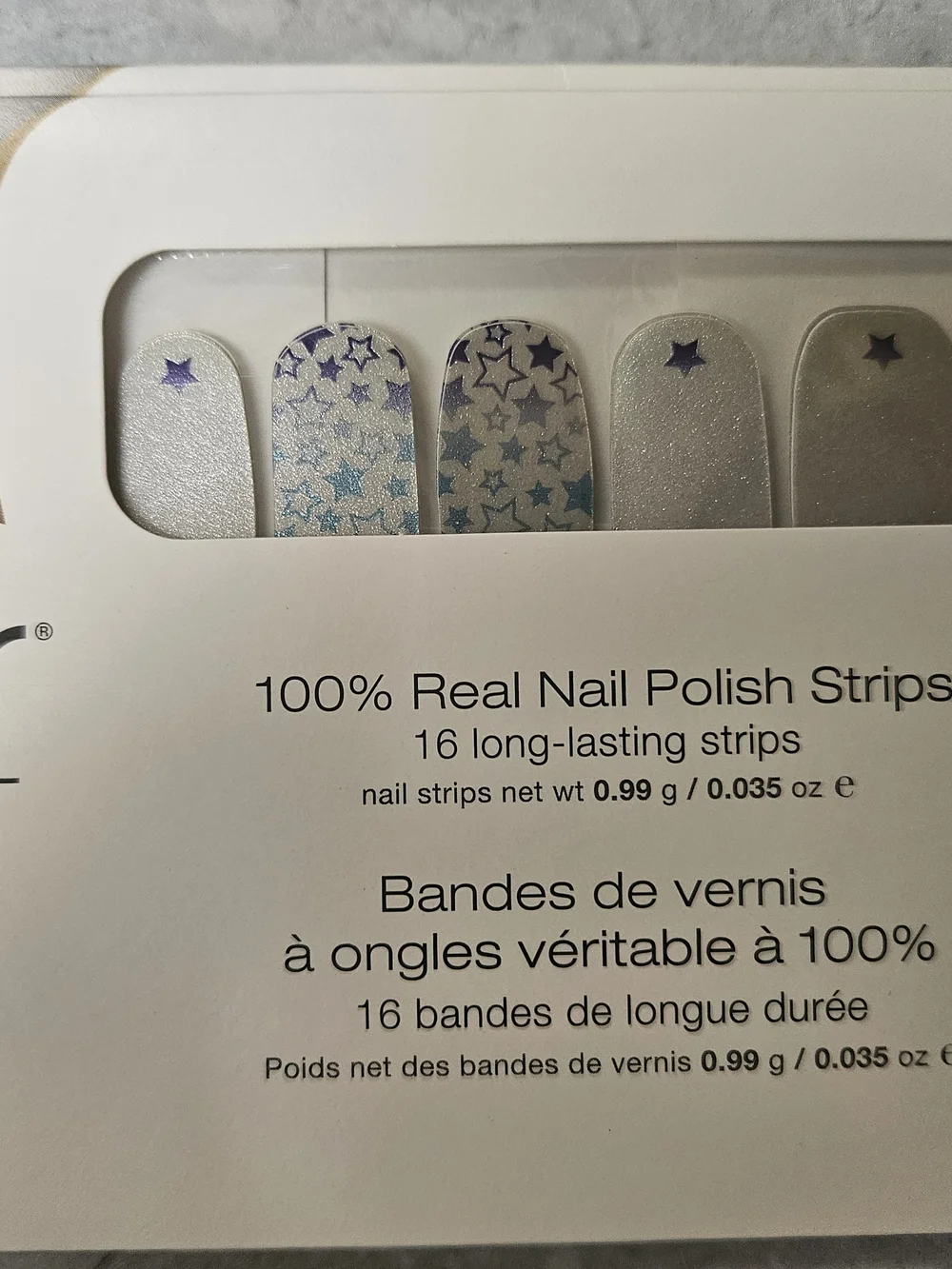 Color Street Silver Nail Strips with Purple and Blue Star Accents
